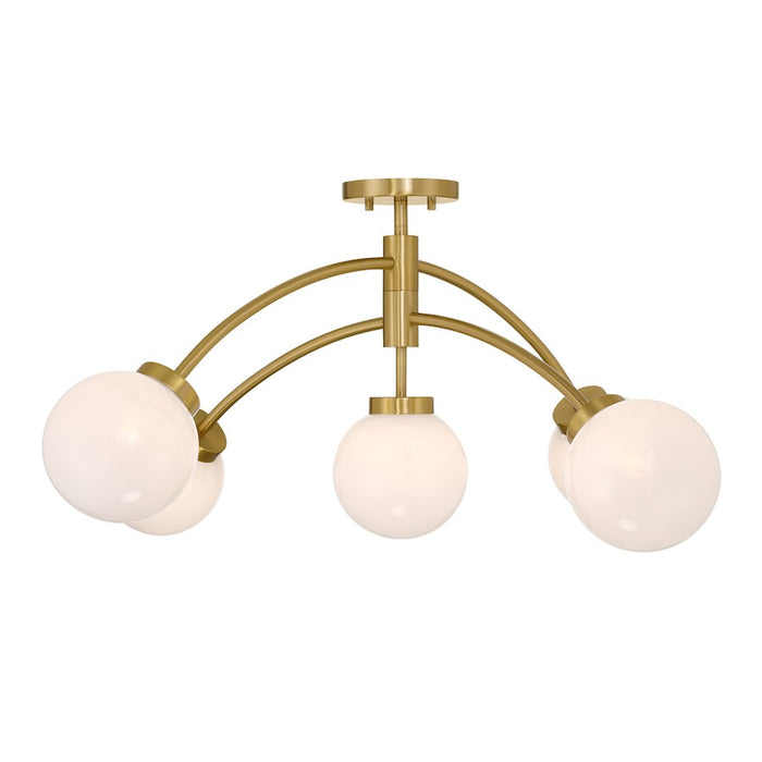 Savoy House Redfield 5 Light Semi-Flush, Brass/White Strie