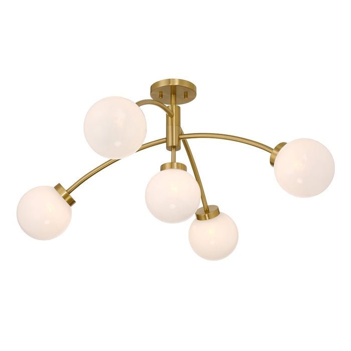 Savoy House Redfield 5 Light Semi-Flush, Brass/White Strie
