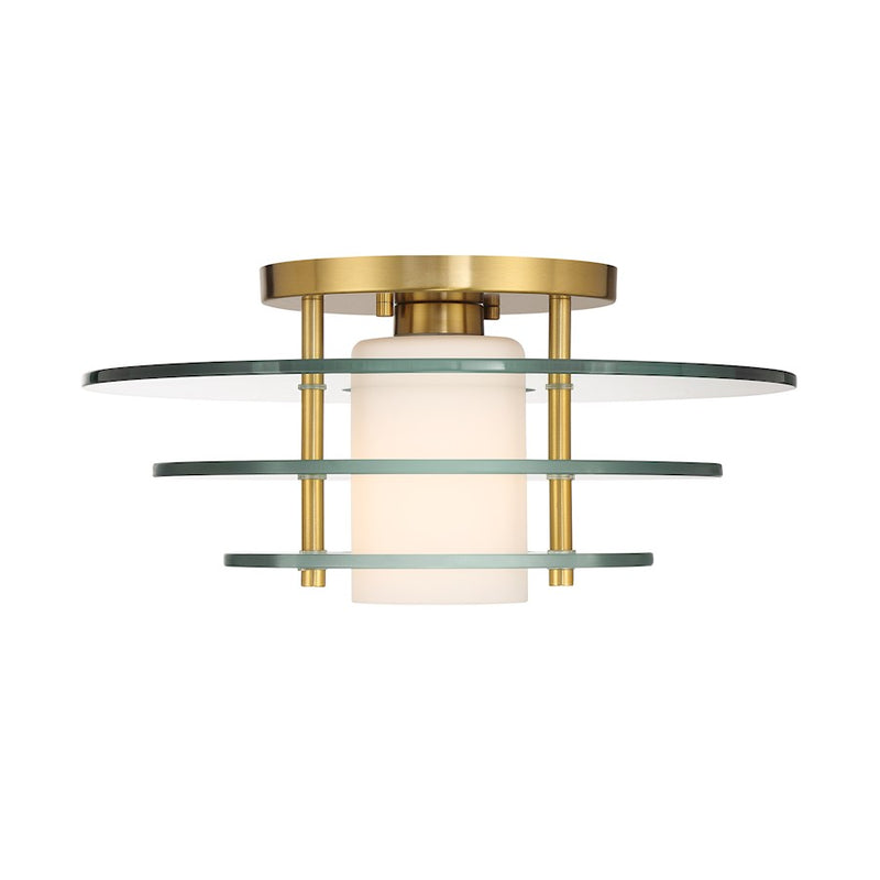 Savoy House Newell 1 Light Semi-Flush, Brass/Clear/White Opal