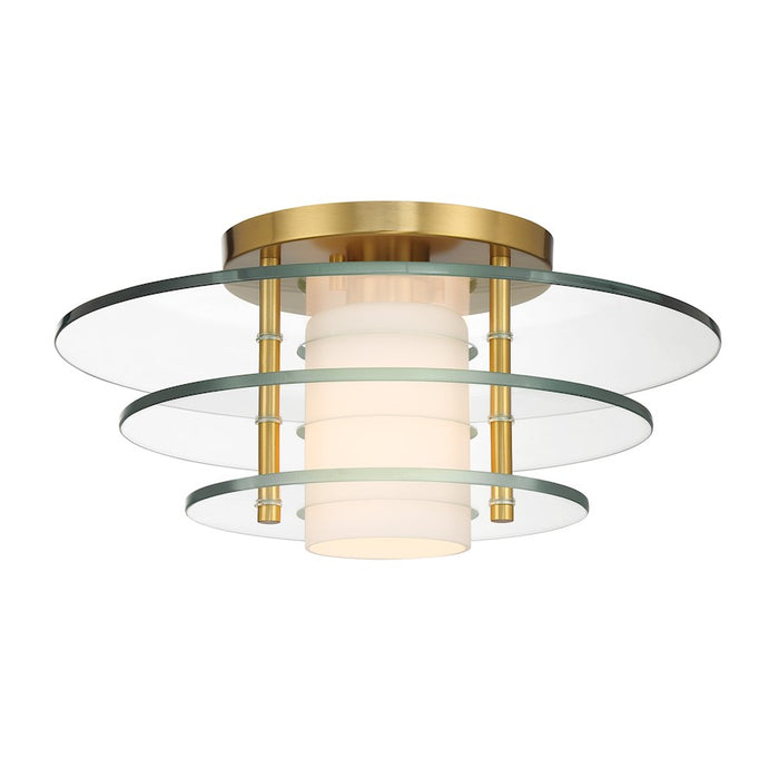 Savoy House Newell 1 Light Semi-Flush, Brass/Clear/White Opal