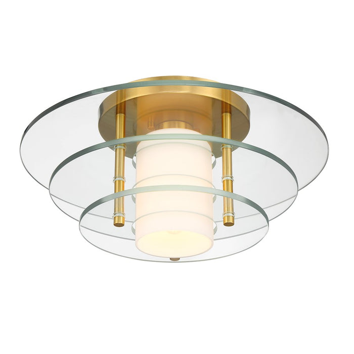 Savoy House Newell 1 Light Semi-Flush, Brass/Clear/White Opal