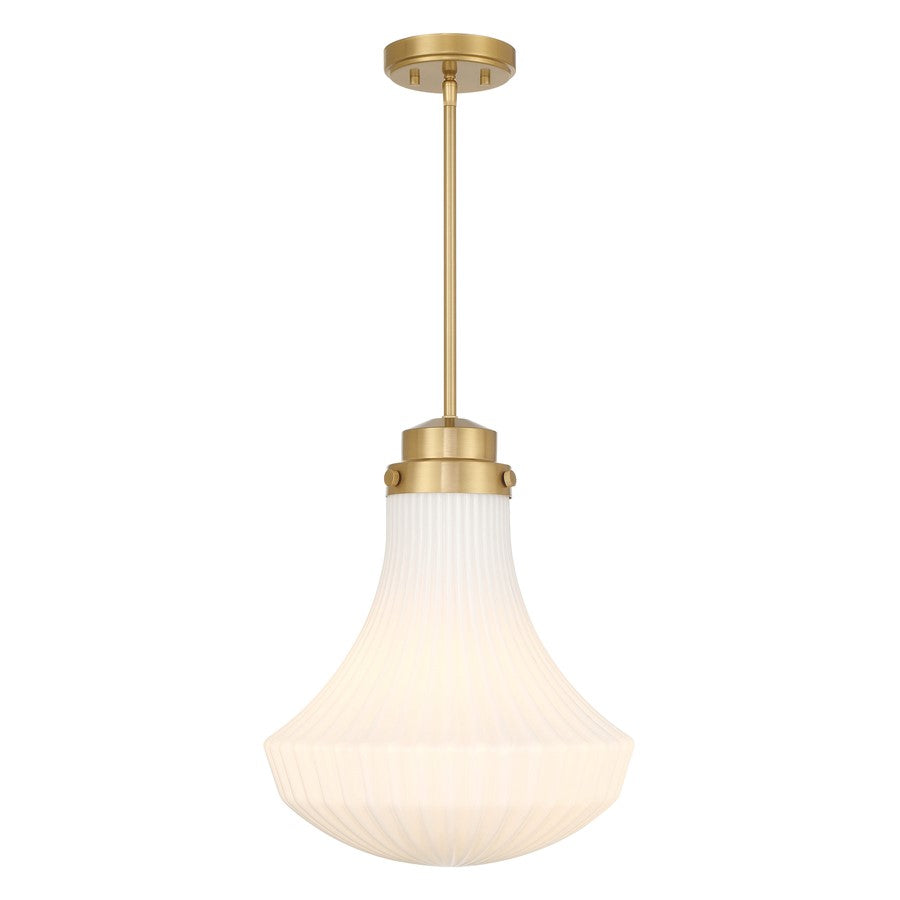 Savoy House Bartlet 1 Lt Pendant, White Ribbed, Warm Brass - 7-0108-1-322