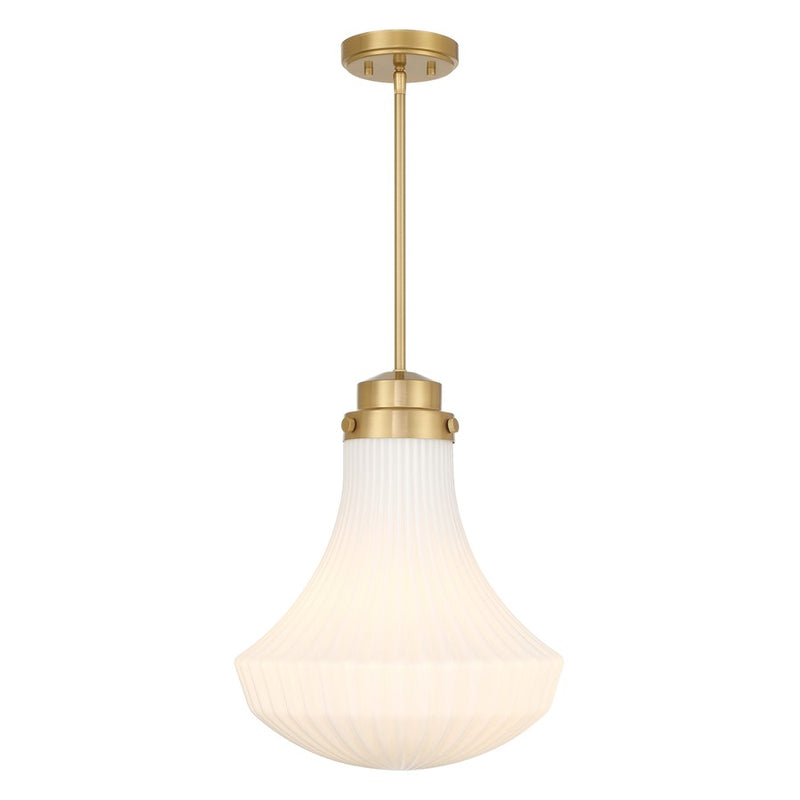 Savoy House Bartlet 1 Lt Pendant, White Ribbed, Warm Brass