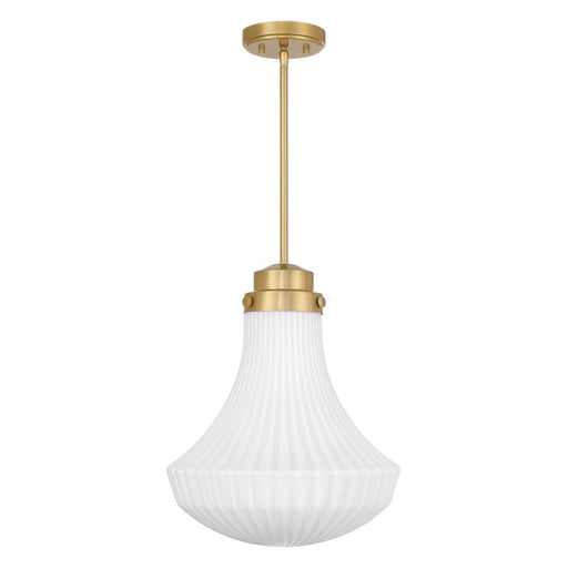 Savoy House Bartlet 1 Lt Pendant, White Ribbed, Warm Brass