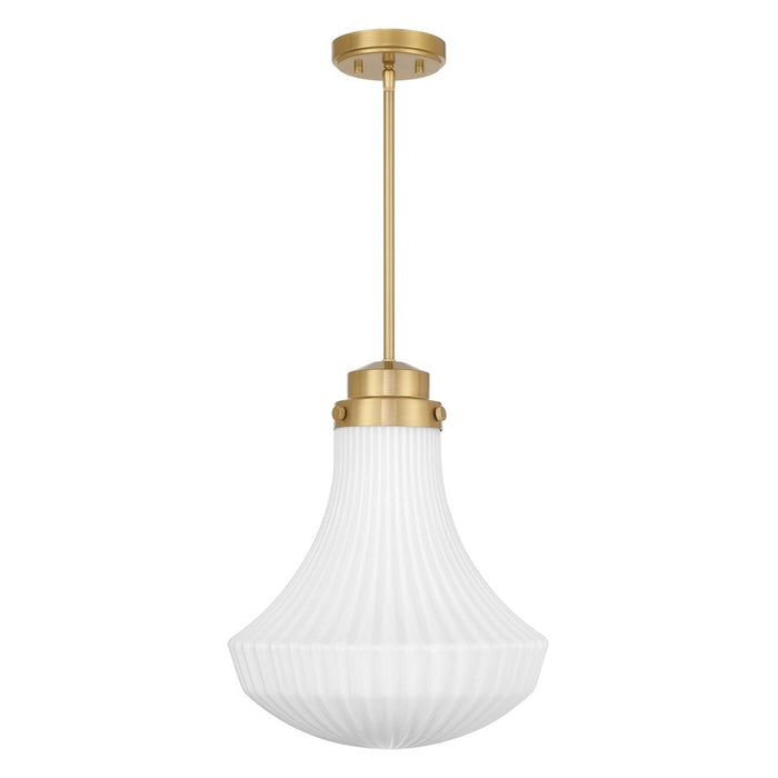 Savoy House Bartlet 1 Lt Pendant, White Ribbed, Warm Brass