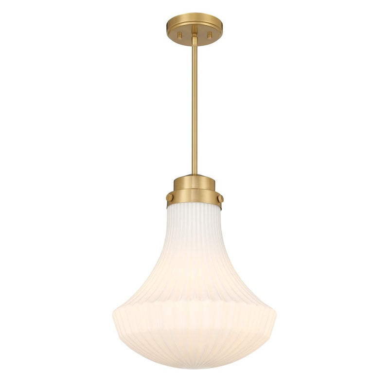 Savoy House Bartlet 1 Lt Pendant, White Ribbed, Warm Brass