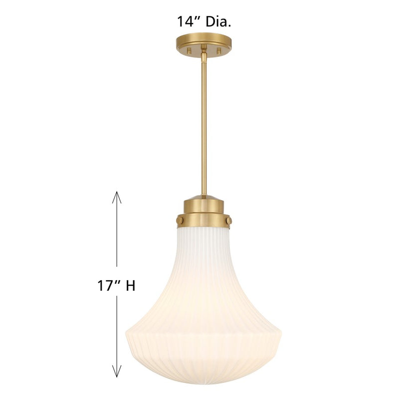 Savoy House Bartlet 1 Lt Pendant, White Ribbed, Warm Brass