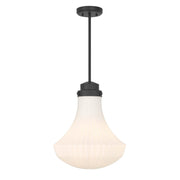 Savoy House Bartlet 1 Lt Pendant, White Ribbed, Matte Black - 7-0108-1-89