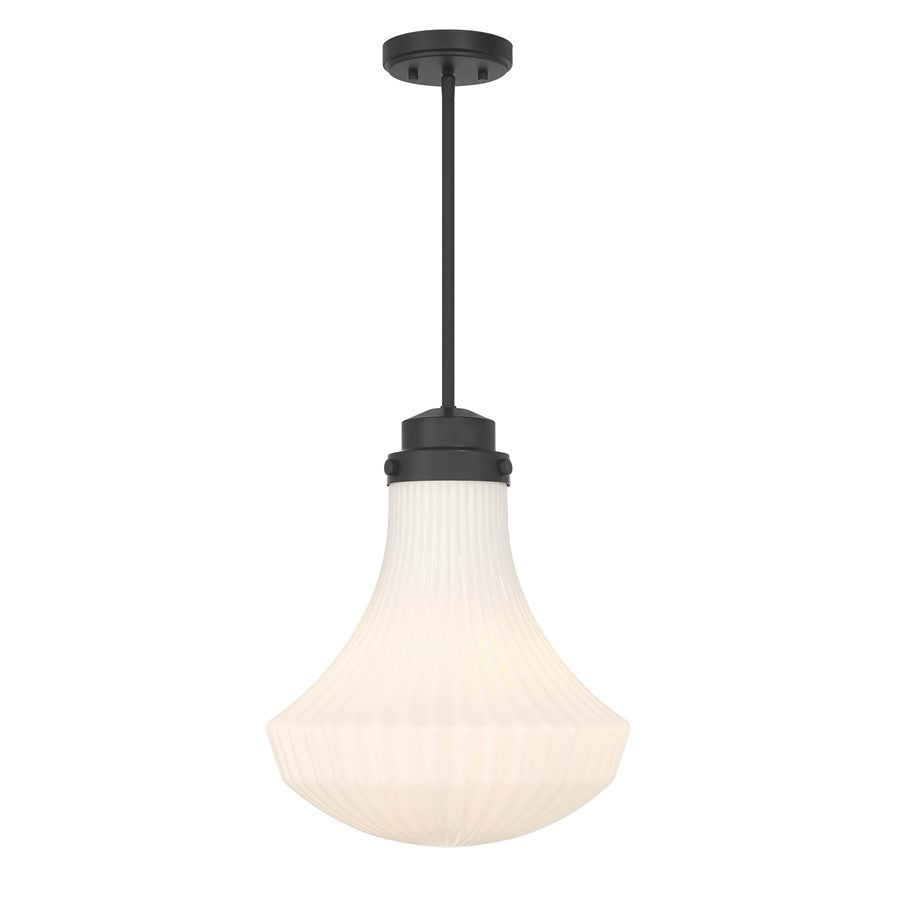 Savoy House Bartlet 1 Lt Pendant, White Ribbed, Matte Black - 7-0108-1-89