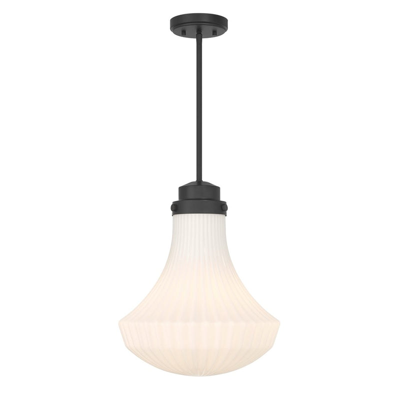 Savoy House Bartlet 1 Lt Pendant, White Ribbed, Matte Black