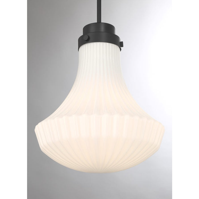 Savoy House Bartlet 1 Lt Pendant, White Ribbed, Matte Black