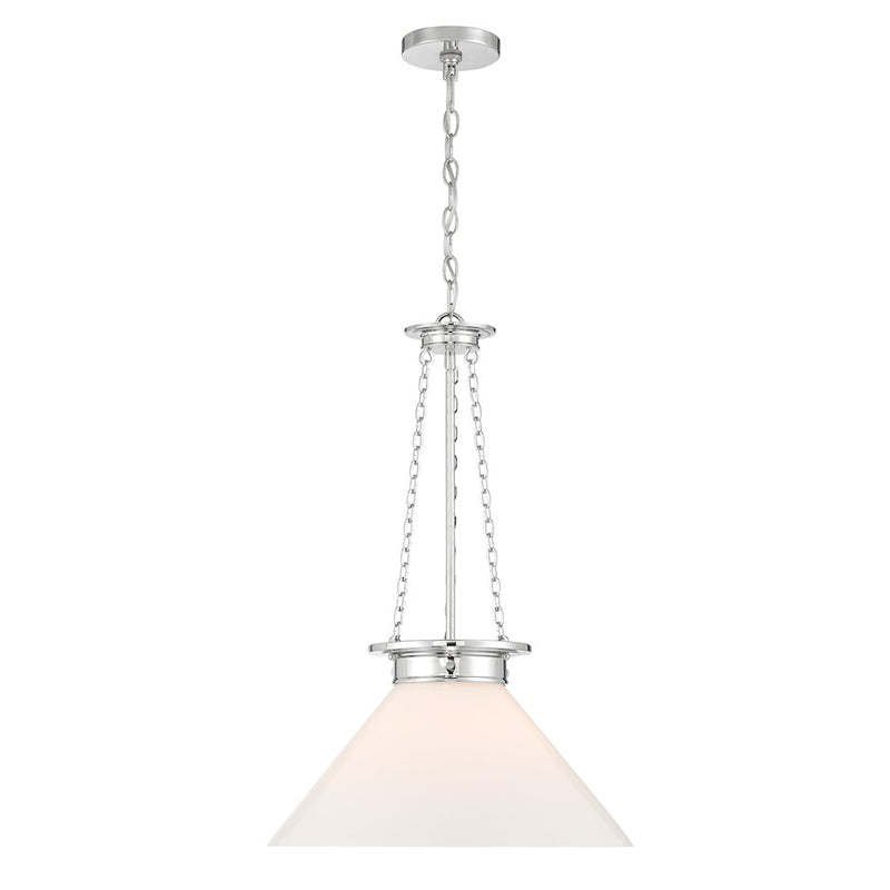 Savoy House Myers 1 Light Pendant, Polished Nickel/White Cased