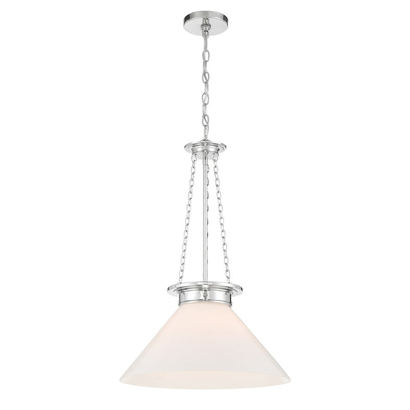 Savoy House Myers 1 Light Pendant, Polished Nickel/White Cased