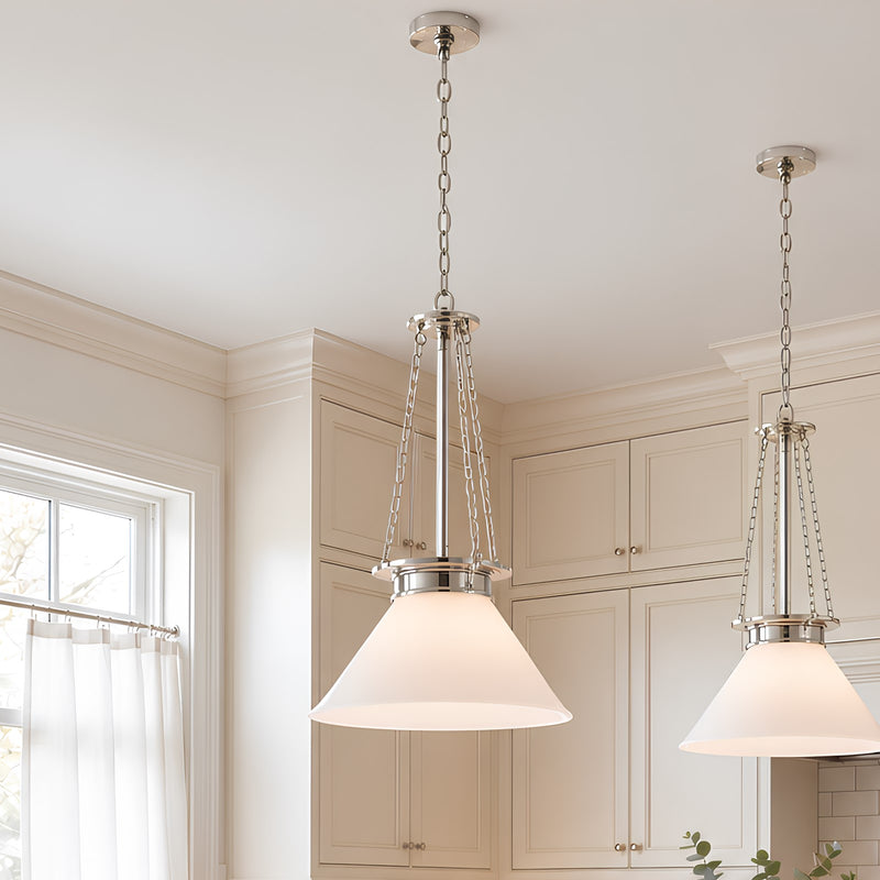 Savoy House Myers 1 Light Pendant, Polished Nickel/White Cased