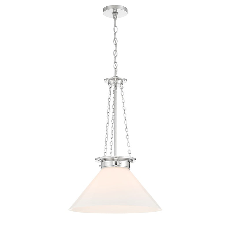 Savoy House Myers 1 Light Pendant, Polished Nickel/White Cased