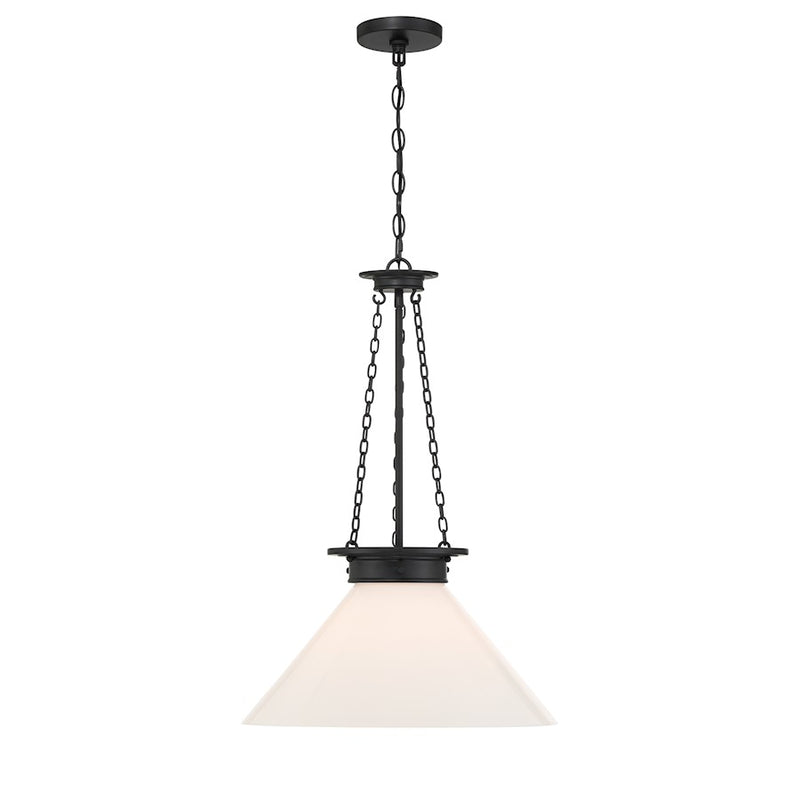 Savoy House Myers 1 Light Pendant, Matte Black/White Cased