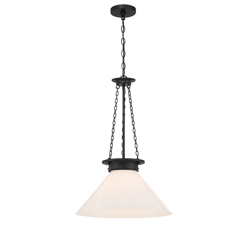 Savoy House Myers 1 Light Pendant, Matte Black/White Cased