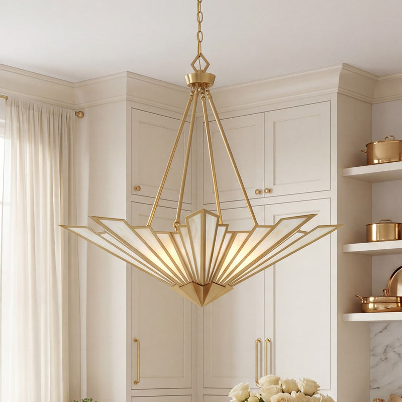 Savoy House Rivage 4 Light Pendant, Warm Brass/Tiffany