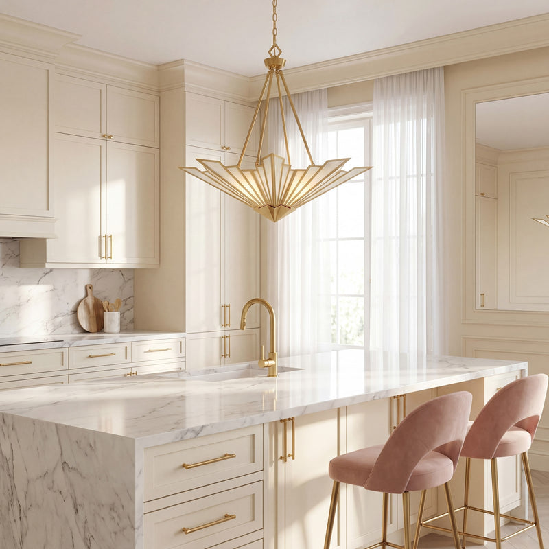 Savoy House Rivage 4 Light Pendant, Warm Brass/Tiffany