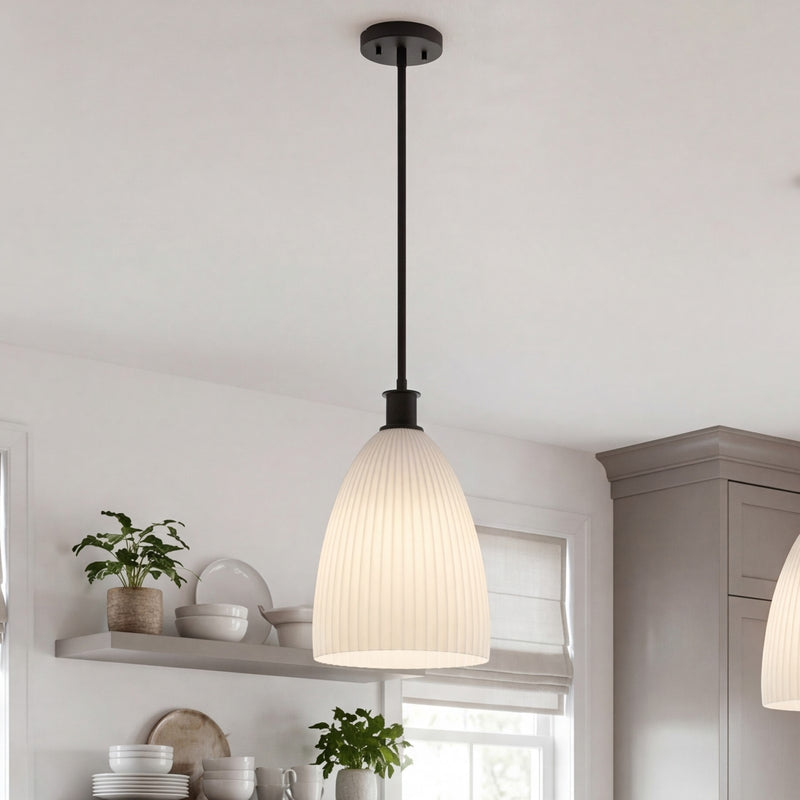 Savoy House Essentials Baldwin 1Lt Pendant, Black/White Opal
