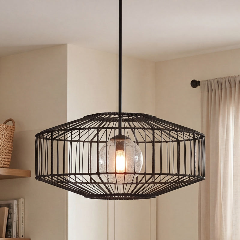 Savoy House Marcy 1 Light Pendant, Matte Black/Clear Seeded