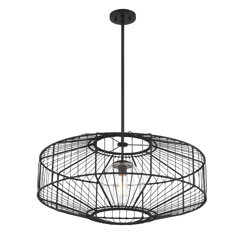 Savoy House Marcy 1 Light Pendant, Matte Black/Clear Seeded