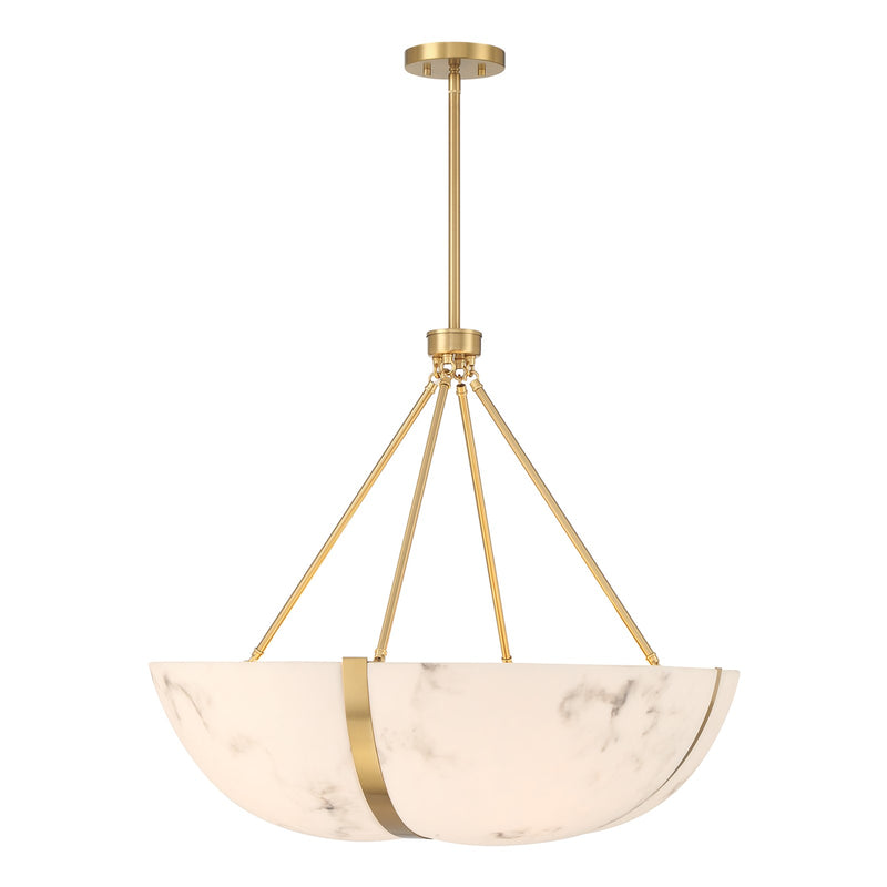 Savoy House Chalfont 30in 4-Light Pendant | Classic Warm Brass and Faux Alabaster Resin | Dining Room & Kitchen Island | 30 x 30 x 25 | Model 7-1451-4-322