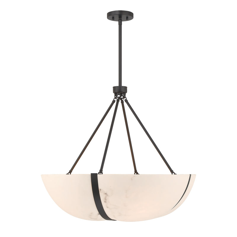 Savoy House Chalfont 30in 4-Light Pendant | Classic & Traditional Matte Black and Faux Alabaster | Dining Room & Kitchen Island | 30 in | Model 7-1451-4-89
