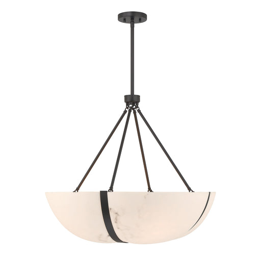 Savoy House Chalfont 30in 4-Light Pendant | Classic & Traditional Matte Black and Faux Alabaster | Dining Room & Kitchen Island | 30 in | Model 7-1451-4-89