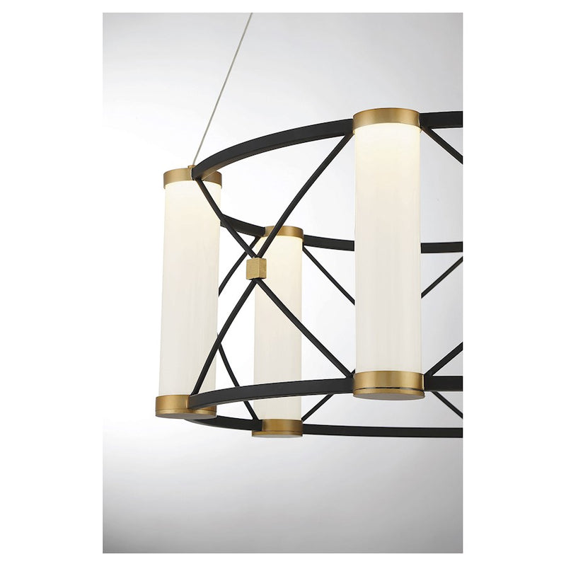 Savoy House Aries LED Pendant, Black/Brass/White Opal
