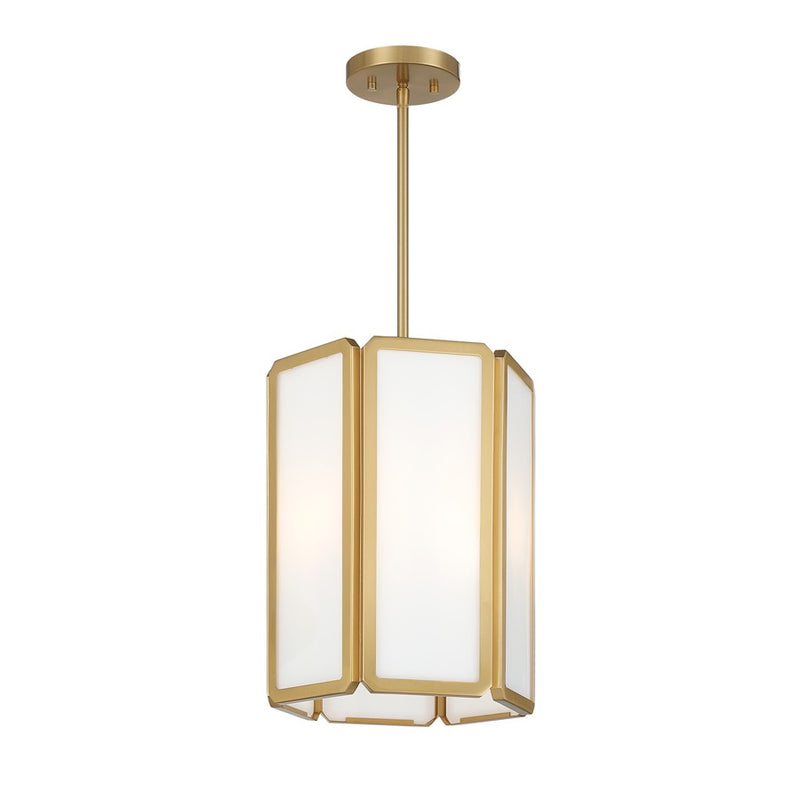 Savoy House Leeds 3 Lt Pendant, White Opal, Warm Brass