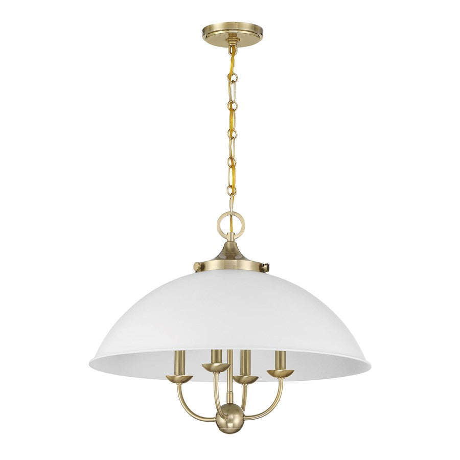 Savoy House Monterey 4 Light Pendant, White and Warm Brass
