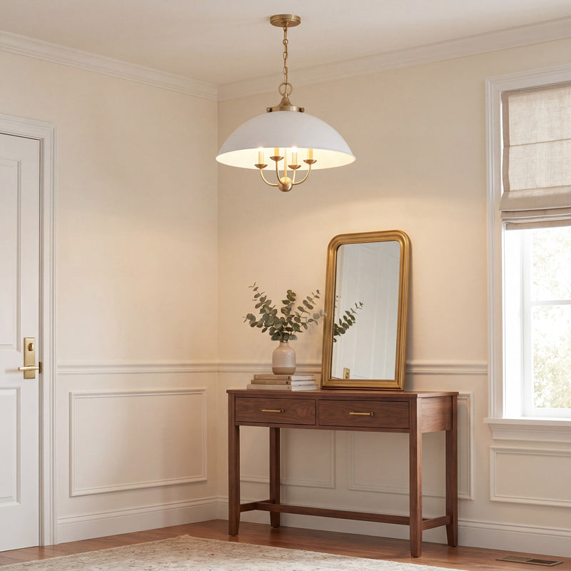 Savoy House Monterey 4 Light Pendant, White and Warm Brass