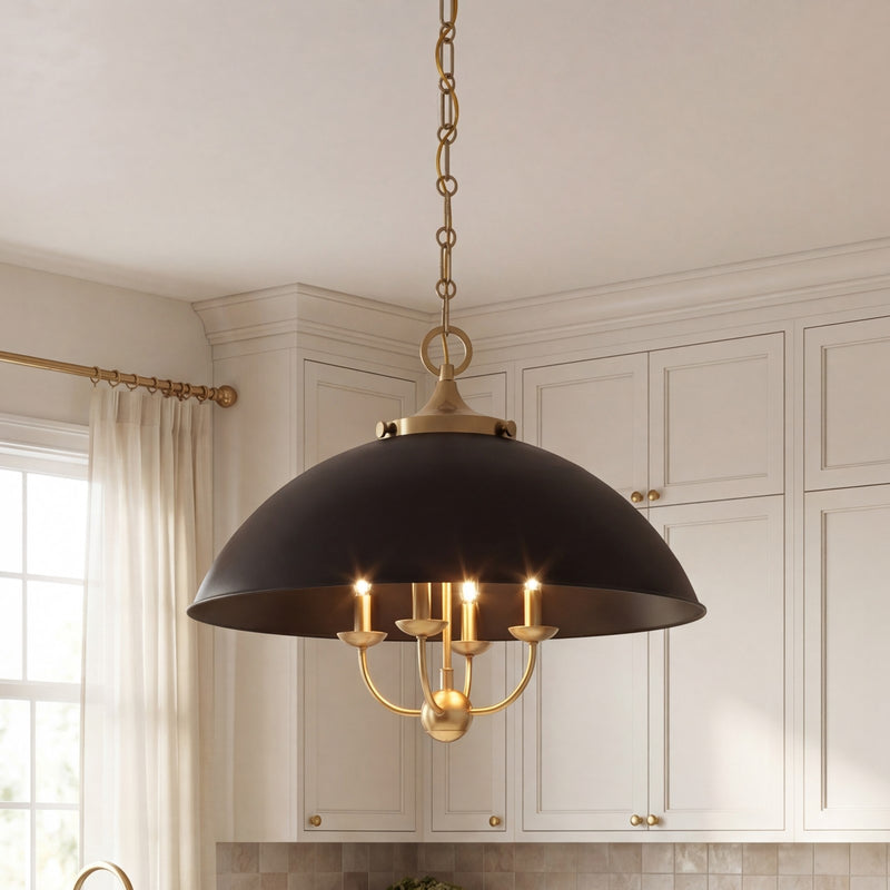 Savoy House Monterey 4 Light Pendant, Matte Black and Warm Brass
