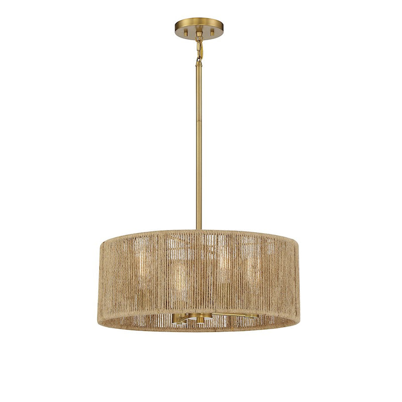 Savoy House Ashe 4-Light Pendant, Warm Brass/Rope