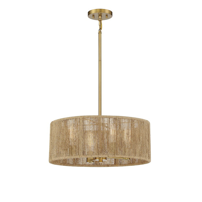 Savoy House Ashe 4-Light Pendant, Warm Brass/Rope