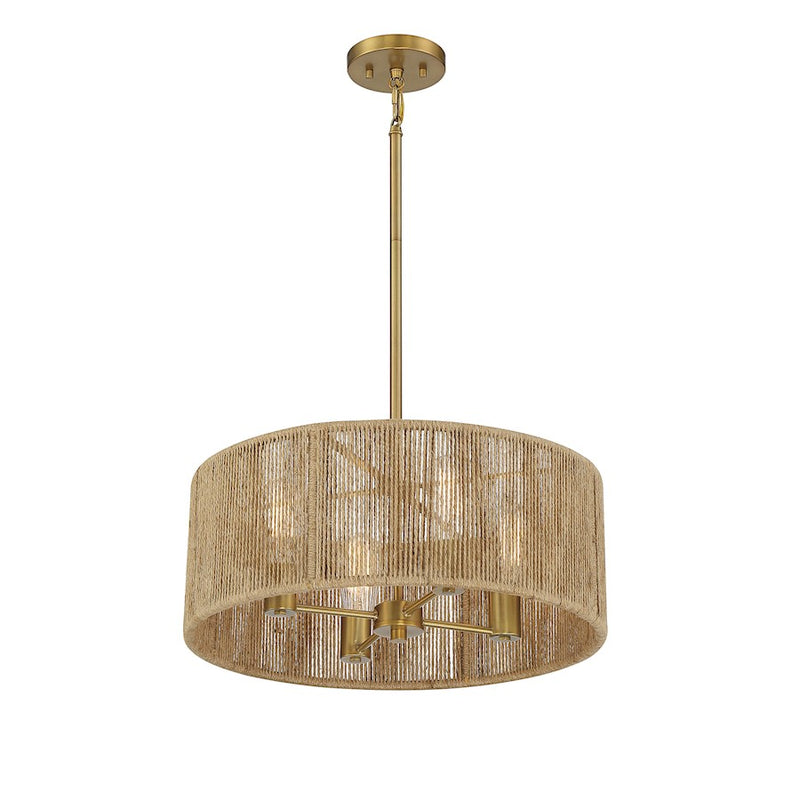 Savoy House Ashe 4-Light Pendant, Warm Brass/Rope