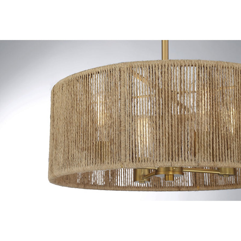 Savoy House Ashe 4-Light Pendant, Warm Brass/Rope