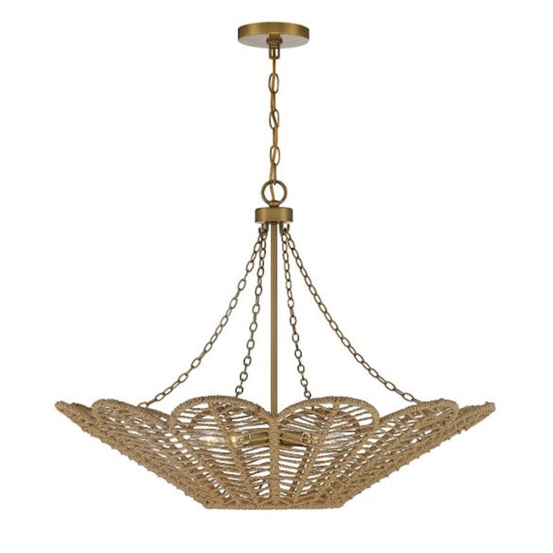 Savoy House Cyperas 5-Light Pendant, Warm Brass/Rope