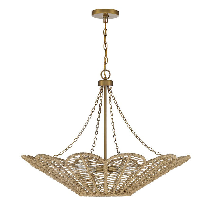 Savoy House Cyperas 5-Light Pendant, Warm Brass/Rope