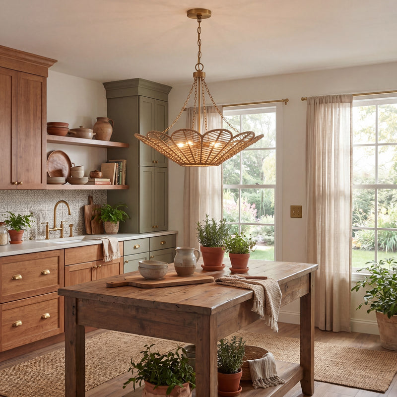 Savoy House Cyperas 5-Light Pendant, Warm Brass/Rope