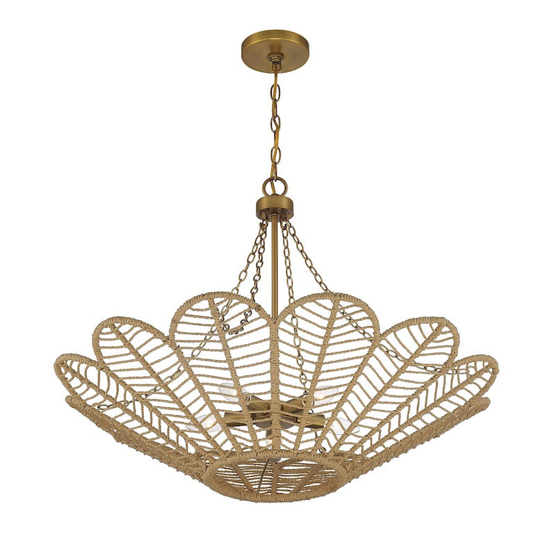 Savoy House Cyperas 5-Light Pendant, Warm Brass/Rope