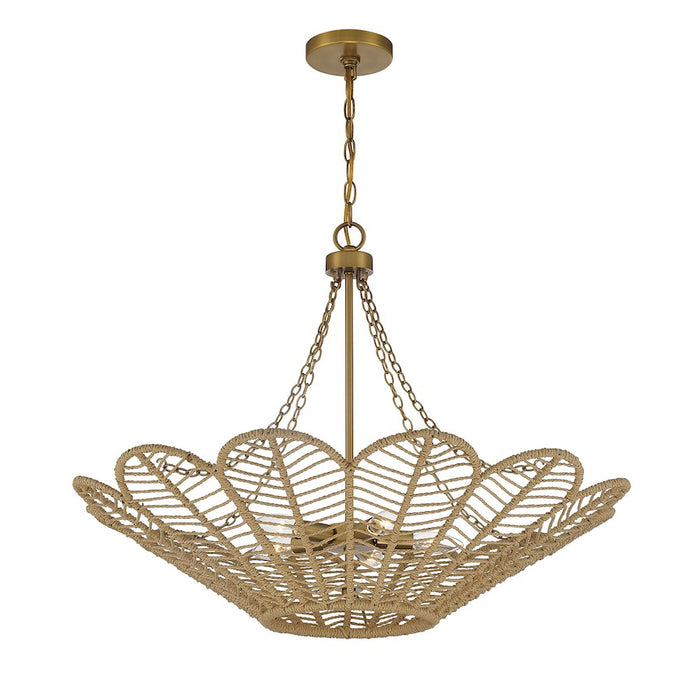 Savoy House Cyperas 5-Light Pendant, Warm Brass/Rope