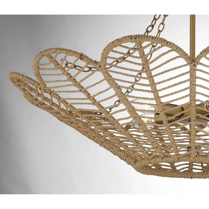 Savoy House Cyperas 5-Light Pendant, Warm Brass/Rope