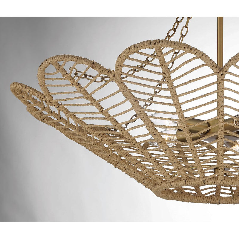 Savoy House Cyperas 5-Light Pendant, Warm Brass/Rope