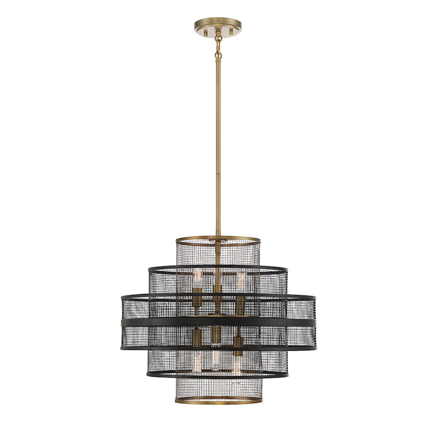 Savoy House Kelvin 6-Light Pendant, Matte Black/Warm Brass - 7-1927-6-143