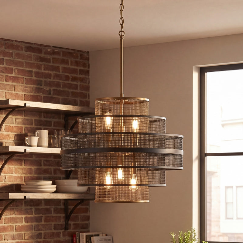 Savoy House Kelvin 6-Light Pendant, Matte Black/Warm Brass