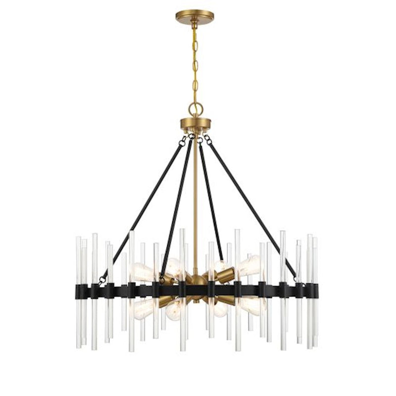 Savoy House Santiago 8 Light Pendant, Black/Brass Accents