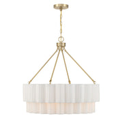 Savoy House Tucker 26in 4-Light Pendant | Soft Modern Noble Brass and White Pleated Fabric | Dining Room & Living Room | 26 x 26 | Model 7-1999-4-127