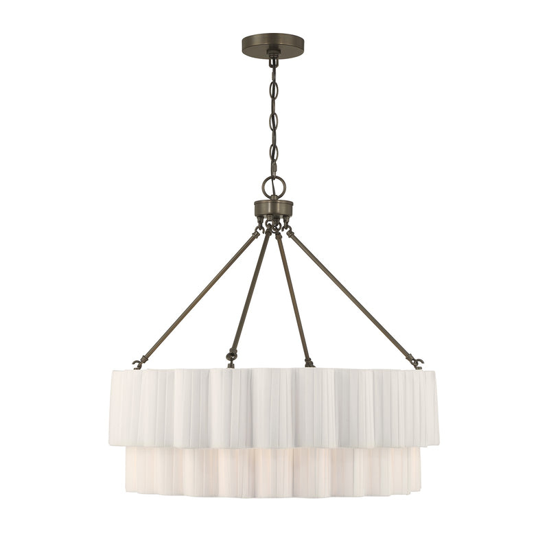 Savoy House Tucker 26in 4-Light Pendant | Soft Modern Mediterranean Bronze and White Pleated Fabric | Dining Room & Living Room | 26 in | Model 7-1999-4-15
